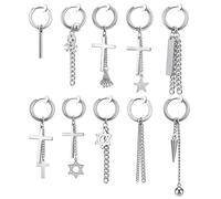 10 Pièces Acier Inoxydable Punk Boucles d'Oreille, Boucles d'Oreilles Pendantes en Acier Homme, Boucles d'Oreilles Pendantes Croix Piercing, Croix Dangle Kpop Boucles d'Oreilles Argent pour Homme