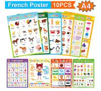 10 pièces Affiches éducatives françaises pour tout-petits, enfants, jeunes enfants, maternelle. Tableau mural décoratif. Affiches en français pour décoration murale de salle de classe. Cartes éclairs