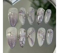 10 pièces Autocollants d'ongles en forme d'œil de chat avec strass papillon rêveur, autocollants d'ongles en amande brillants pour filles, décalcomanies d'art pour ongles amovibles, ongles faits à la 
