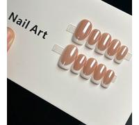 10 pièces Autocollants pour manucure française blanche nacrée simple et premium, autocollants pour ongles carrés moyens-longs à couverture intégrale simples et mignons faits à la main, finition brilla