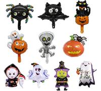 10 Pièces Ballons en aluminium pour Halloween, fantôme, araignée, citrouille, chat, sorcière, monstre, tête de mort, décoration de fête effrayante pour enfants