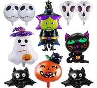 10 Pièces Ballons Halloween Aluminium avec Sorcière, Fantôme, Chauve-Souris, Citrouille - Décoration pour Maison Hantée, Mascarade, Fête à Thème