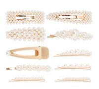 10 Pièces Barrette à Cheveux en Perles Blanches, Ensemble Élégant | Alliage et Acrylique, Style Mode Créatif, Usage Fêtes et Nouvel An, Pose Facile, Maintien Sûr