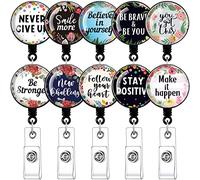 10 Pièces Bobine de Badge avec Citations de Motivation Porte-Badge d'Identité Rétractable Bobine de Badge Inspirante avec Clip de Porte-Cartes d'Identité