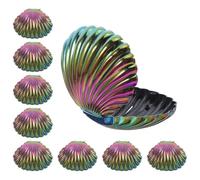 10 Pièces Boîte en Coquillage Noire en Plastique, Petite, Irisée | Finition Nacrée Résistante à Décoloration, Portable, pour Petits Présents, Fête Plage, Île