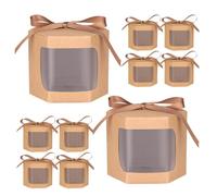 10 Pièces Boîtes à Bonbons en Kraft Hexagonales 10x10 Cm | Scellage Serré, Style Vintage, pour Truffes et Muffins, Emballage Présent Festif, Papier Kraft Pe