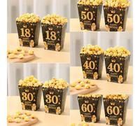 10 pièces Boîtes à popcorn en papier noir et or pour anniversaire, boîtes alimentaires jetables, plateau alimentaire pour fête d'anniversaire, boîtes à frites, tasses à popcorn, cadeaux pour 18e, 30e,
