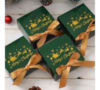 10 pièces Boîtes cadeaux de Noël vertes à bordure dorée (avec ruban), motif Père Noël, renne, flocon de neige, boîtes d'emballage cadeaux de décoration de Noël, petites boîtes cadeaux de Noël, sacs à 
