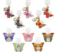 10 Pièces Bouchons Anti-Poussière De Type C De 2.5 3.2 Cm De Long Bouchons Anti-Poussière Mobiles Avec Pendentifs Papillon Capuchons De Port Pour La Plupart Des Téléphones De Type C