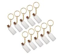 10 Pièces Bouteilles en Verre et Porte-clés avec Bouchons en Liège Mini | Dix Flacons Transparents, Breloque Métallique Dorée, pour Messages, Souvenirs, Créations DIY, Décorations de Mariage et Fêtes