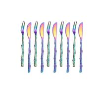 (10 Pièces) Branche En Acier Inoxydable Couteau Et Fourchette À Gâteau De Lune Ensemble De Couteaux Et Fourchettes À Fruits Dessert Couteau Et Fourchette À Gâteau De Lune (Arc-en-ciel)