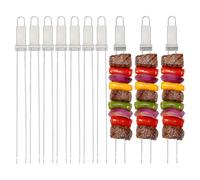 10 Pièces Brochettes Inox 32 cm, Brochette Barbecue, Pic a Brochette, Broche Kebab avec poussoir, Accessoire Barbecue pour viande, légumes, camping et pique-nique
