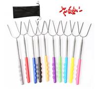 10 Pièces Brochettes pour Barbecue Fourchettes à Barbecue Bâtons à Rôtir Fourchette à Viande Extensible de 30 cm à 115 cm en Acier Inoxydable (10 Couleurs)