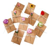 10 Pièces Carte d’Anniversaire avec Enveloppe, Papier Kraft, avec 10 Fleurs Décoratives, pour la Fête des Enseignants, la Fête des Mères, un Anniversaire, la Saint-Valentin, Unisexe (7 × 10.5cm)
