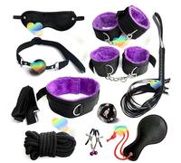 10 PièCes Chambre à Coucher Combinaison Multifonctionnelle Ensemble Portable, Poignet Et Cheville Manchettes, Bande-Yeux, Cordes-éTirement Accessoires-D-10 (Violet)