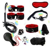 10 PièCes Chambre à Coucher Combinaison Multifonctionnelle Ensemble Portable, Poignet Et Cheville Manchettes, Bande-Yeux, Cordes-éTirement Accessoires-D-10 (Rouge)