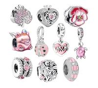 10 Pièces Charmes de Bracelet Rose pour Création Bijoux, Charmes Bracelet Pandora, Pendentifs Variés Adorables pour Faire soi-même Cadeaux Maman Amie Fille Famille