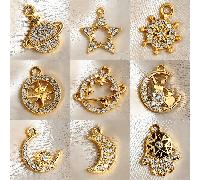 10 pièces Charmes en zircone brillant en forme d'étoile & de lune, accessoires de fabrication de bijoux DIY pour colliers, boucles d'oreilles et bracelets, cadeaux idéaux pour la Saint-Valentin 10 piè