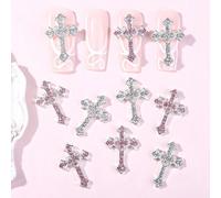 10 pièces Charms pour ongles en métal allié 3D avec strass, décorations d'ongles avec motif croix en strass de luxe, fournitures pour ongles, pierres pour ongles Animal,Blocs de couleur,PlantesAlliage