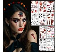 10 Pièces Cicatrice Halloween Tatouages, effrayant Temporaires Tatouage Halloween, Tatouages Zombie, Tatouage pour Décoration Halloween, Cicatrice Visage D'horreur Sanglante,Spécial Maquillage