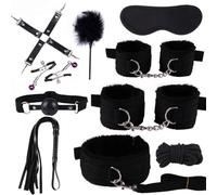 10 PièCes Classique RéGlable Multifonctionnel Nylon Noir Ensemble De Combinaison IntéRieure avec Fouet Et Masque De Sommeil - D21-FR