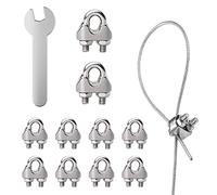 10 Pièces Clips de Câble Métallique avec 1 Pièce Poignée Ouverte, U Boulon Clip Serrage de Câble, Câble Métallique Clips Inox, Câbles Métalliques Acier Inoxydable, pour Sécuriser des Cables, Fils.