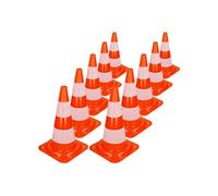 ECD Germany 10x Cônes Signalisation Pylône, 47cm, PVC Solide, Orange/Blanc, Triangle de Circulation, Marqueur Attention Sécurité, avec 2 Bandes Réfléchissantes, Pylone Cône Avertissement de Parking
