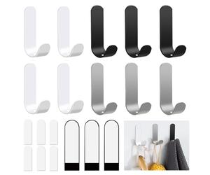 10 Pièces Crochet Autocollant, 3 Couleurs Crochet Adhésif, Accroche Serviette Salle de Bain, Forme De J Crochet Adhesif Mural Solides, Patere Adhesive Métallique pour La Salle de Bain et La Cuisine