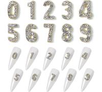10 pièces d'argent chiffres Nail Charms Nail Jewels, 0-9 strass ongles et charmes 3D Nail Art Charms Nail Studs Bijoux ongles pour la décoration DIY Craft