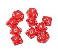 10 Pièces Dé à Dix Faces en Acrylique Transparent Rouge, Chiffres 0 à 9 | Surface Polie, Bords Arrondis, Poids Équilibré, Lecture Facile, pour Jeux de Société et Activités Scolaires