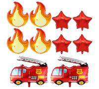 10 Pièces De Ballons Sur Le Thème Du Feu, Camions De Pompiers, Ballons De Flamme, Ballons D'Anniversaire En Film D'Aluminium, Ballons D'Anniversaire De Feu, Ballons De Décoration De Pompiers