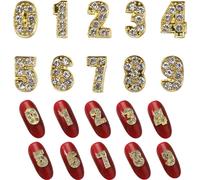 10 pièces de breloques d'ongles en chiffres d'or, bijoux d'ongles, 0-9, strass d'ongles et breloques, breloques d'art d'ongles 3D, boulons d'ongles, bijoux d'ongles