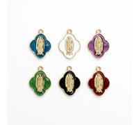 10 pièces de breloques en émail représentant Notre-Dame de Guadalupe en forme de trèfle, pendentifs catholiques de la Vierge Marie pour la fabrication de bijoux et de chapelets DIY.