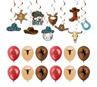 10 Pièces De Breloques En Spirale De Cowboy, 12 Pièces De Ballons De Cowboy, Décorations Suspendues Sur Le Thème Du Cowboy, Décorations De Style Cowboy Occidental, Articles De Fête