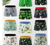 10 pièces de caleçons boxeurs confortables pour grands garçons, imprimé vert à blocs et dinosaures, sous-vêtements de dessin animé pour enfants 8Y,9Y,10Y,11Y,12Y,13YCartoon,Lettres,RayéTissu tricoté