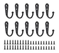 10 pièces de crochets simples rétro, avec 40 vis à tête plate, crochets de salle de bain, patères avec trous, mini crochets muraux, peuvent être utilisés pour accrocher chapeaux, serviettes (noir)