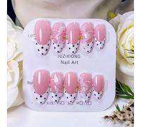 10 pièces de faux ongles en forme d'amande faits à la main, style français blanc avec des pois noirs et un design sculpté en 3D. Adopte une base d'ongle nude peinte à la main, assortie aux bords franç