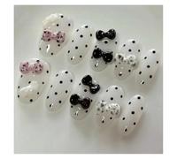 10 Pièces De Faux Ongles Ovales Pressés À La Main, Pointes D'ongles À Pois Et Nœud Papillon, Adaptées Aux Dames Kit Manucure