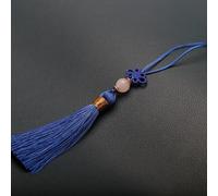 10 pièces de mini pompons, porte-clés en soie fait main avec perles, pompons en marque-page, petit nœud chinois pour la fabrication de bijoux, boucles d'oreilles, porte-clés - Bleu foncé