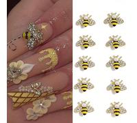 10 pièces Décorations d'ongles abeilles avec strass et faux perles, accessoires d'art pour ongles abeilles, fournitures pour nail art pour femmes et filles, bijoux pour ongles, pierres pour ongles Ani