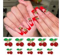 10 pièces Décorations d'ongles en alliage de strass 3D en forme de cerises rouges. Accessoires de manucure DIY, fournitures pour ongles, pierres décoratives pour ongles Géométrique,Tout ImpriméAlliage