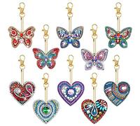10 Pièces Diamant Peinture Porte-clés Peinture Diamant 5D, Bricolage Plein Forage Papillon pour Enfants et Adultes