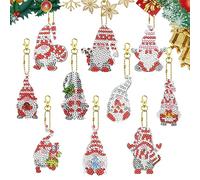 10 Pièces Diamant Peinture Portes-Clés pour Enfants Adultes Débutants Double Face Gnomes 5D DIY Peinture Diamant de Noël Strass Mosaïque Diamond Painting Keychain Pendentif pour Bricolage Décoration