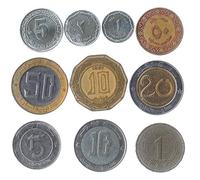 10 pièces différentes d'Algérie. Ancien Argent algérien de Collection: centimes, dinars. Pièces Mixtes