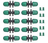 10 pièces d'irrigation de jardin Barbed Tee Connector, 1/2 pouce à 4 voies 1/4 pouce d'irrigation de qualité raccord d'irrigation de jardin diviseur d'eau avec 10 Pcs 1/4 pouces Barb Plug Cap(vert)