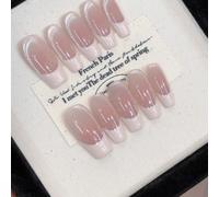 10 pièces d'ongles à pression mi-longs faits à la main avec bord en cuir de couleur blush, forme d'œil de chat française légère. Convient aux passionnés de manucure maison, aux femmes et aux filles. F
