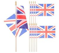 10 Pièces Drapeau Union Jack à Main Mât en Bois et Polyester | Résistant à L’usure Déchirures, pour Porches et Garages, Présent pour Amis Britanniques