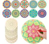 10 pièces Ensemble artisanal en bois Mandala, Peinture sur plaque de bois Mandala DIY, dessous de verre Mandala, décoration d'intérieur, Kits d'artisanat non finis, Convient pour le DIY créatif fait m