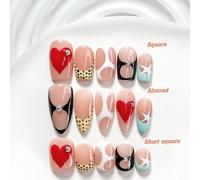 10 pièces Ensemble d'art des ongles de style coréen doux fait main, comprend un ensemble d'ongles en polygel, des décorations d'ongles en demi-sphère d'acier argenté, du rose nu associé à un cœur roug
