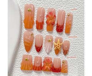 10 pièces Ensemble d'art des ongles style conte de fées océanique fait main, comprend des décorations d'art des ongles en gel, étoiles de mer, coquillages, fleurs à cinq pétales sculptées à la main et